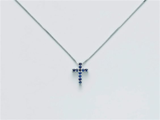 Collana Miluna Donna Le Croci Gemme Preziose in Oro bianco Zaffiro 0.10 Ct CLD4263 - CLD4263